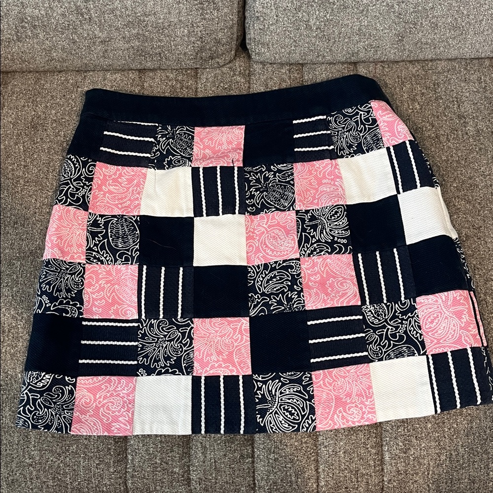 Vineyard Vines Pink and Navy Patchwork Skirt